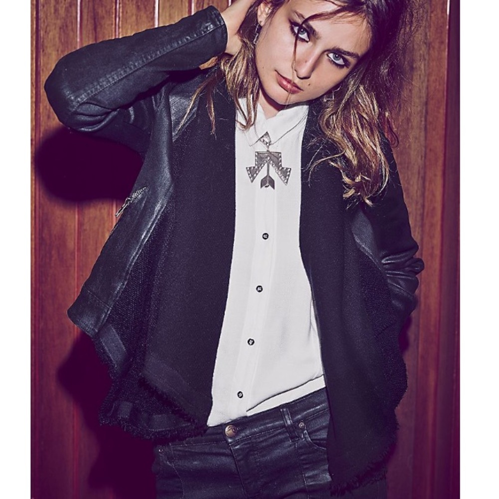 Free People Drape Front Moto Jacket